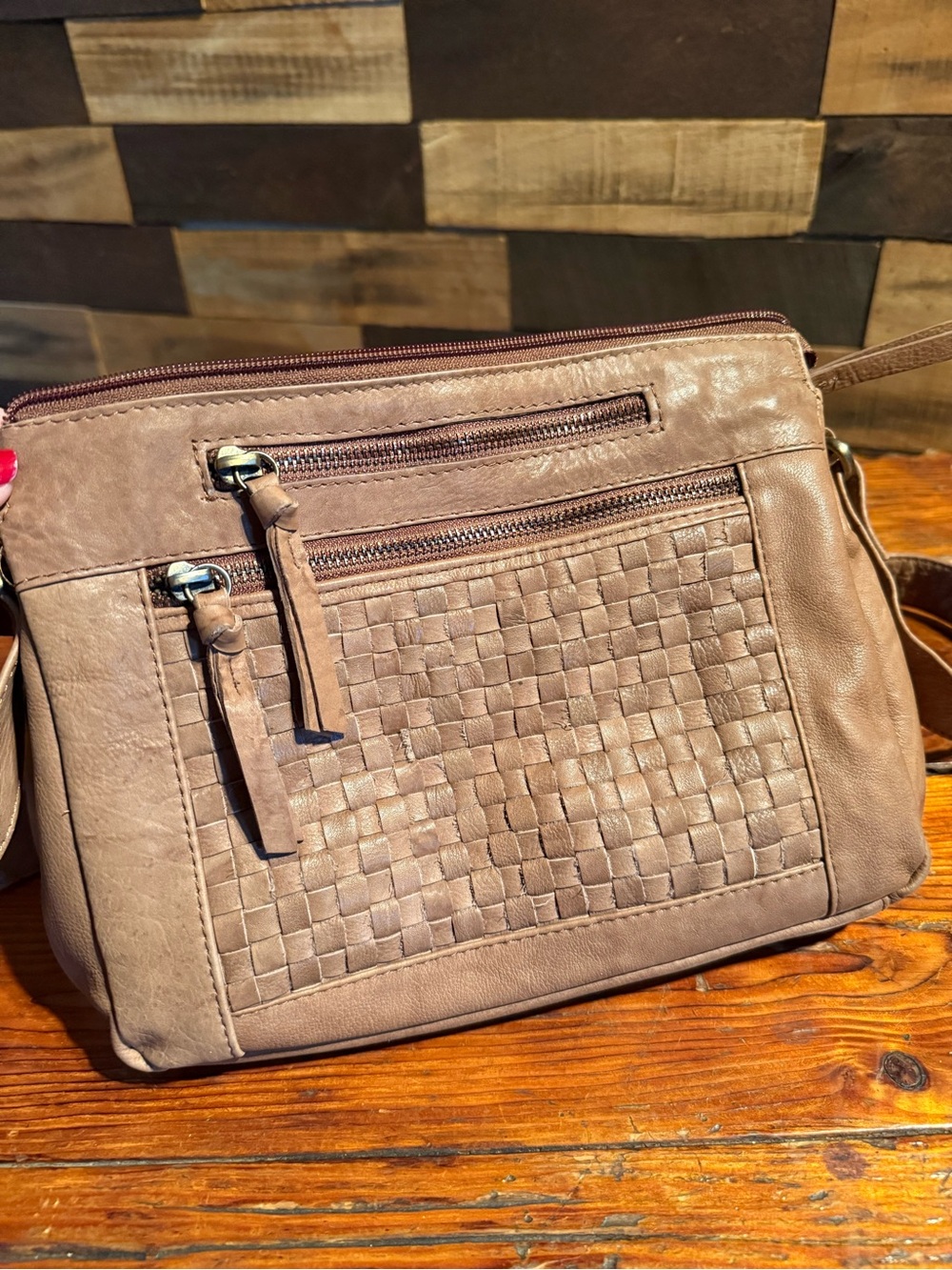 Great American Leatherworks Brown Woven Leather Crossbody Organizer Bag